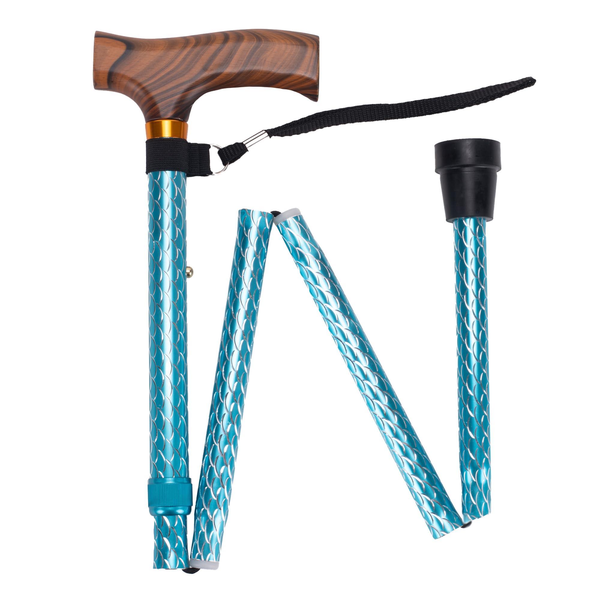 HARVY Scallop Etched Folding Cane Color: Blue
