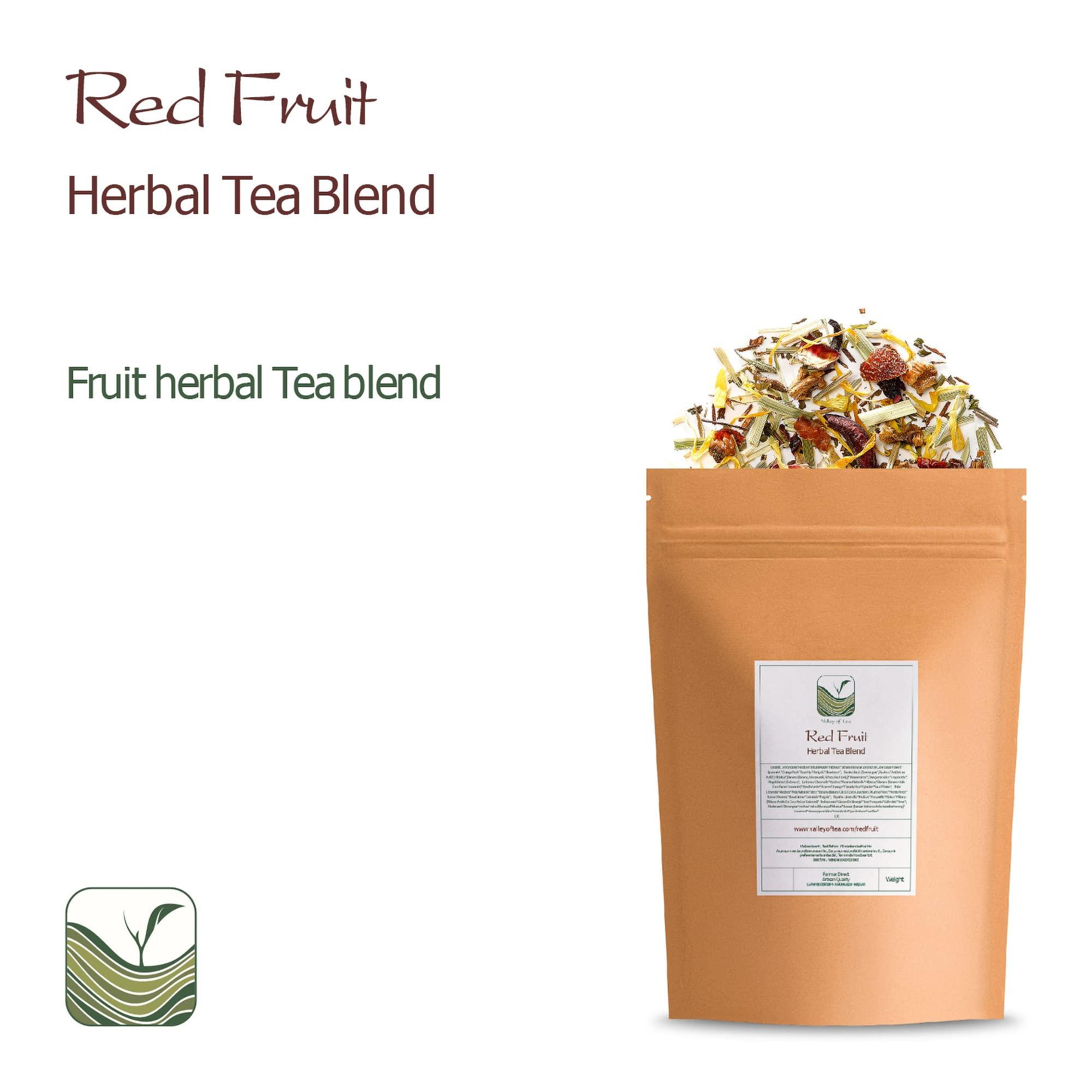 Valley of Tea Red Berry Organic Fruit Tea - Fruit Tea Tisane - Fruity Herbal Infusion - Red Berries Tea Red Berry Tea Red Fruits Tea 200g