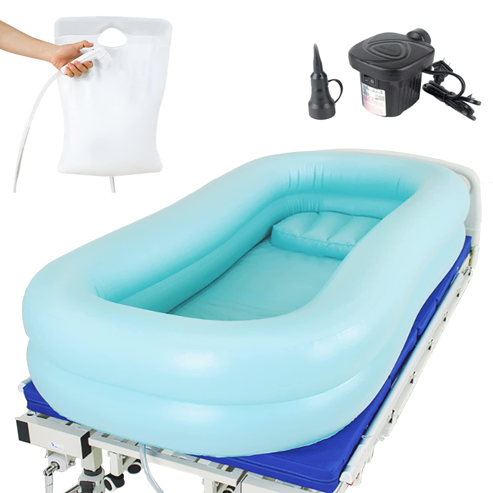 Pctaicge Medical Inflatable Tub, Portable Shower Bath Basin Kit, Portable Bathtub Adult Disabled, Patients, Seniors, Handicapped, Inflatable Bath Tub Bed Bathing with Pillow