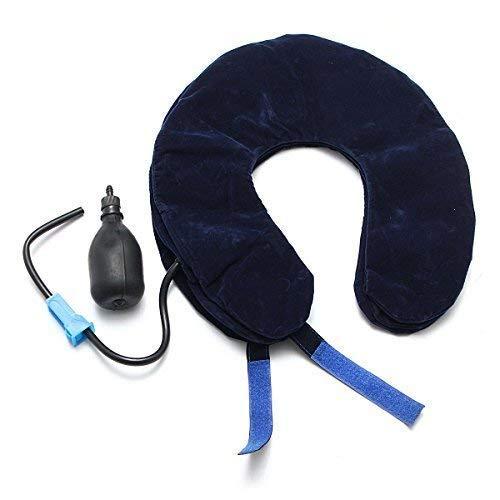 Bargain Crusader Bargain Crusader Upgraded Version Premium Flannel Inflatable Cervical Neck Traction Air Inflatable Pillow Neck Head Stretcher Pain Relief Collar (for Adults, Dark Blue)