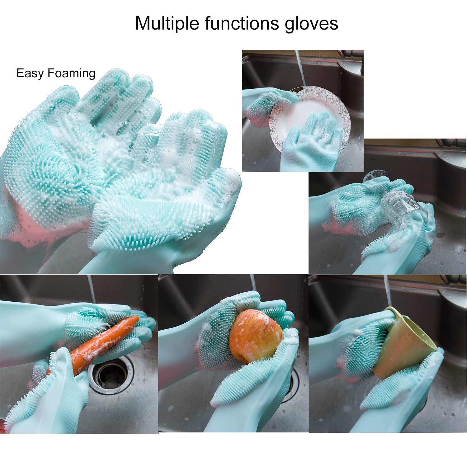 HealthyLifeUS HealthyLifeUS Silicone Dishwashing Gloves Reusable Non slip Heat Resistant for Kitchen Bathroom Car Wash Pet large 240g thick 1 Pair (Blue)