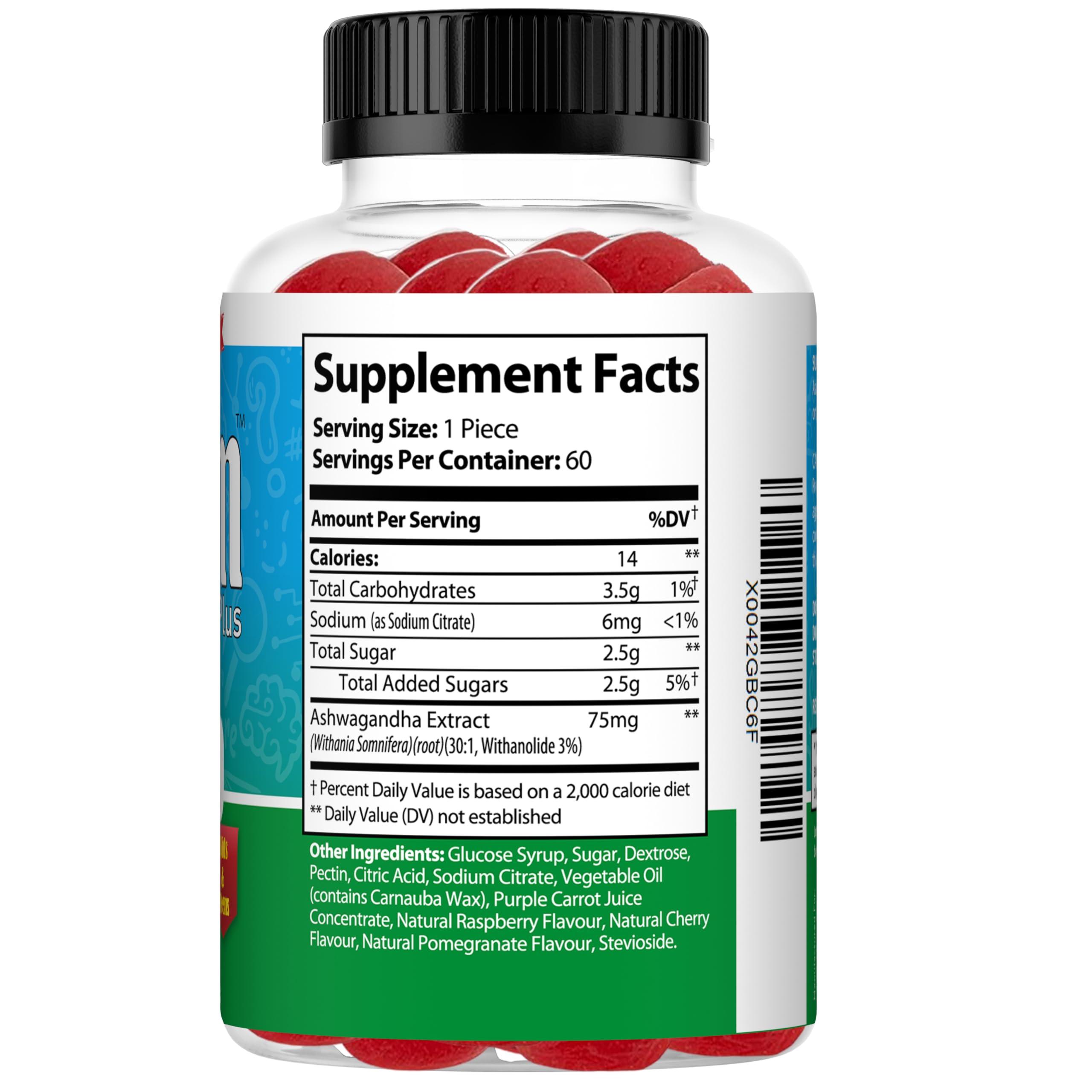 Ez-Focus Ez-Focus Organic Ashwagandha Gummies for Kids & Teens Calm & Focus Supplement with Ashwagandha Extract, Natural Calm Gummies for Kids, Sleep & Mood Support, Attention & Focus Vitamins- 60 Ct