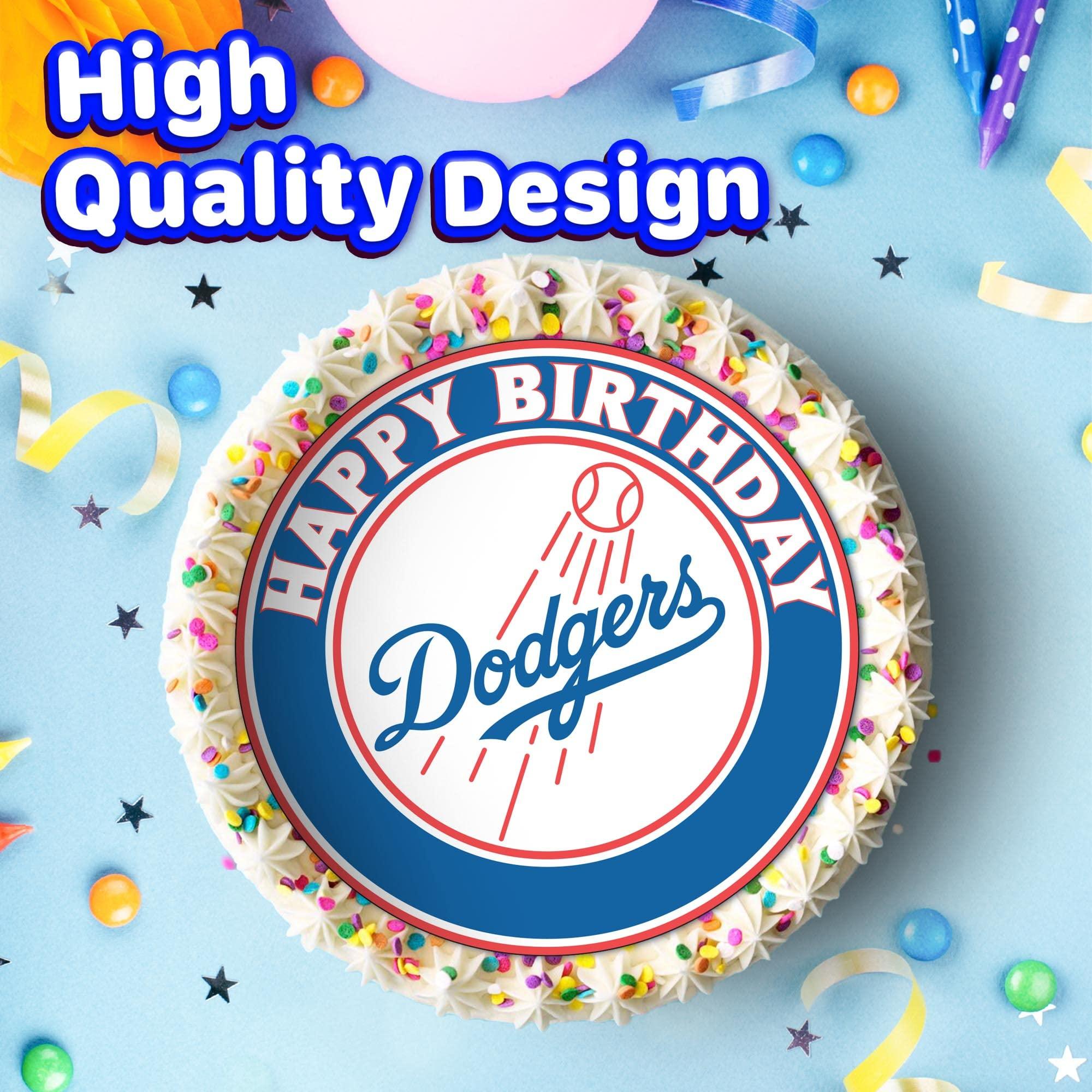 NATURAL BEHAVIOUR 7.5 los angeles dodgers Cake Topper – Round Edible Birthday Cake Decorations, Happy Birthday Cake