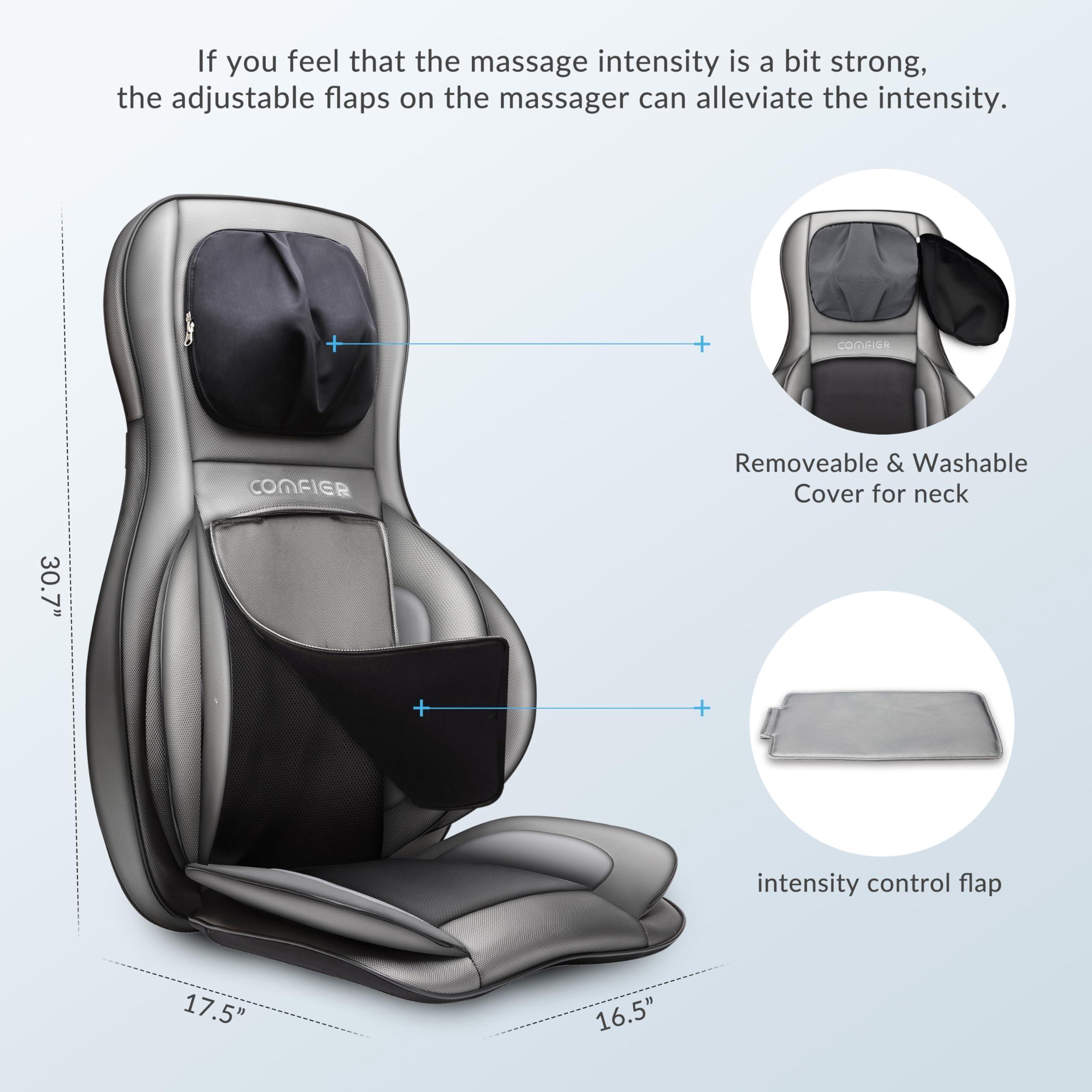 COMFIER COMFIER Shiatsu Neck Back Massager with Heat, 2D ro 3D Kneading Massage Chair Pad, Adjustable Compression Seat Massager for Full Body Relaxation, Christmas Gifts for Dad Mom Women Men,Dark Gray