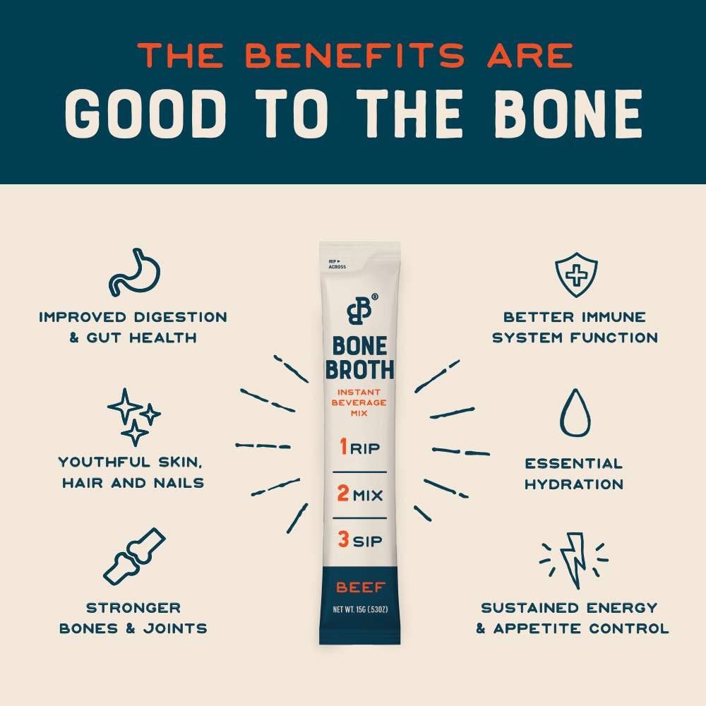 Bare Bones Bare Bones Beef Bone Broth Instant Powdered Mix | Rich Savory Packets on-the-Go No Artificial Flavors | 100% Grass Fed Keto & Paleo Friendly | Sticks 10g Protein | 32 Pack