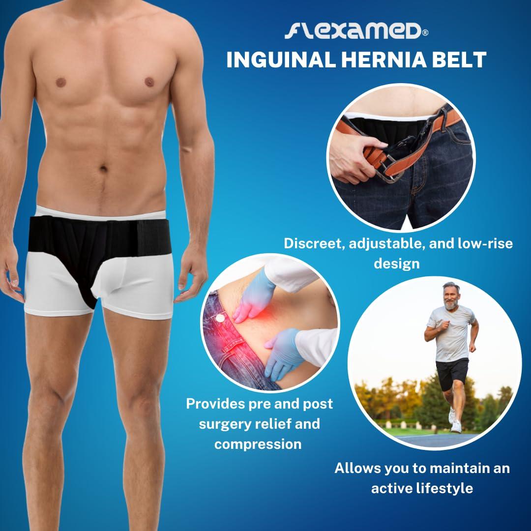 FlexaMed FlexaMed Right Side Inguinal Hernia Groin Belt with Compression Pad Black (M 32-36)