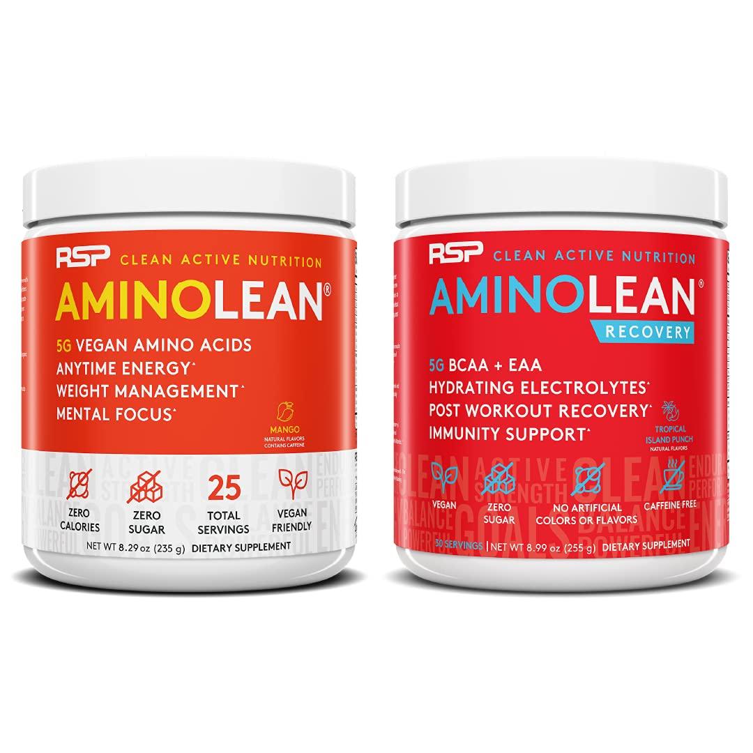 RSP NUTRITION RSP NUTRITION Vegan AminoLean Pre Workout Energy (Mango 25 Servings) with AminoLean Recovery Post Workout Boost (Tropical Island Punch 30 Servings)