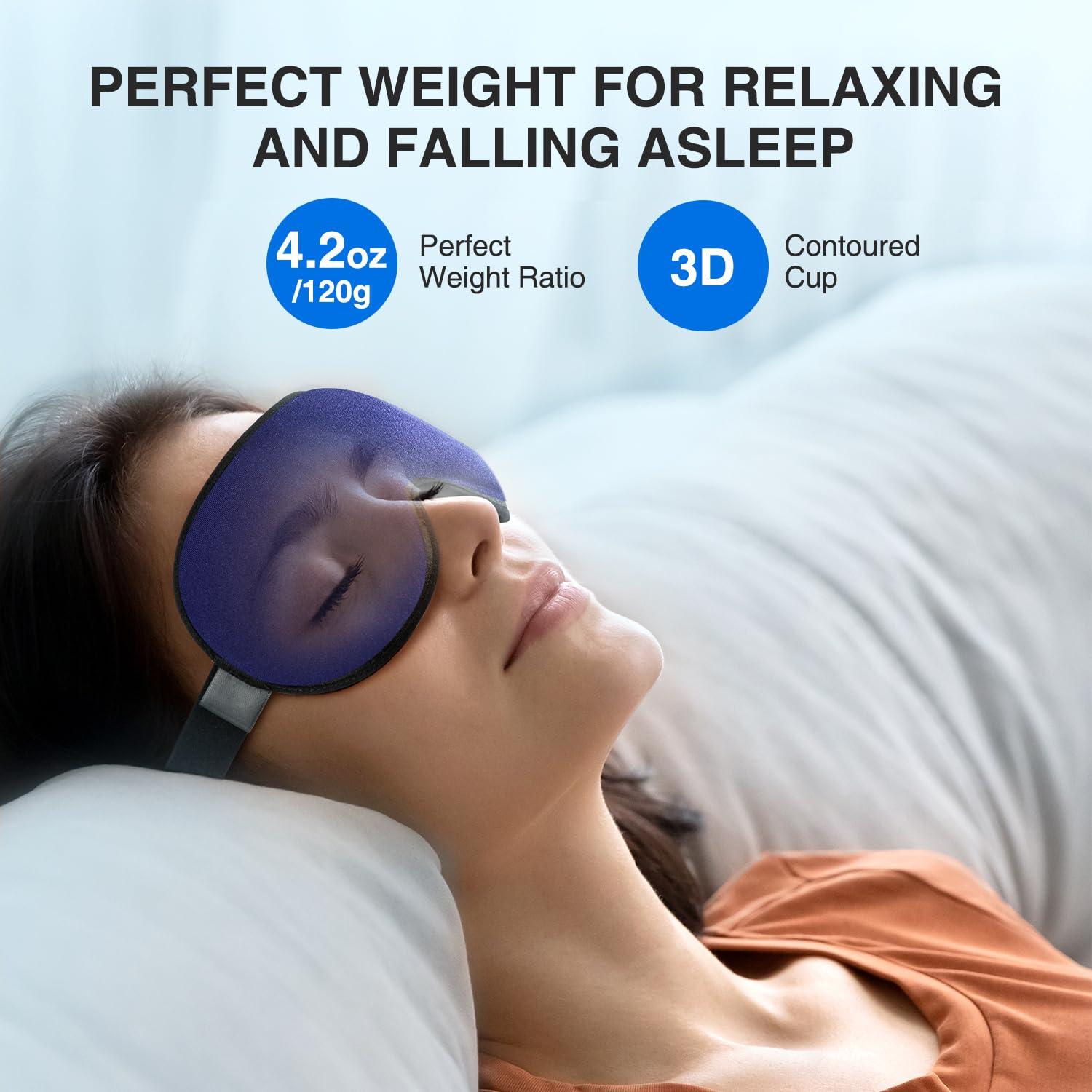 YFONG YFONG Weighted Sleep Mask, Women Men 3D Eye Mask Blocking Lights Sleeping Mask (4.2oz/120g), Pressure Relief Night Sleep Eye Mask with Adjustable Strap, Eye Cover Blindfold for Travel Nap Yoga, Blue