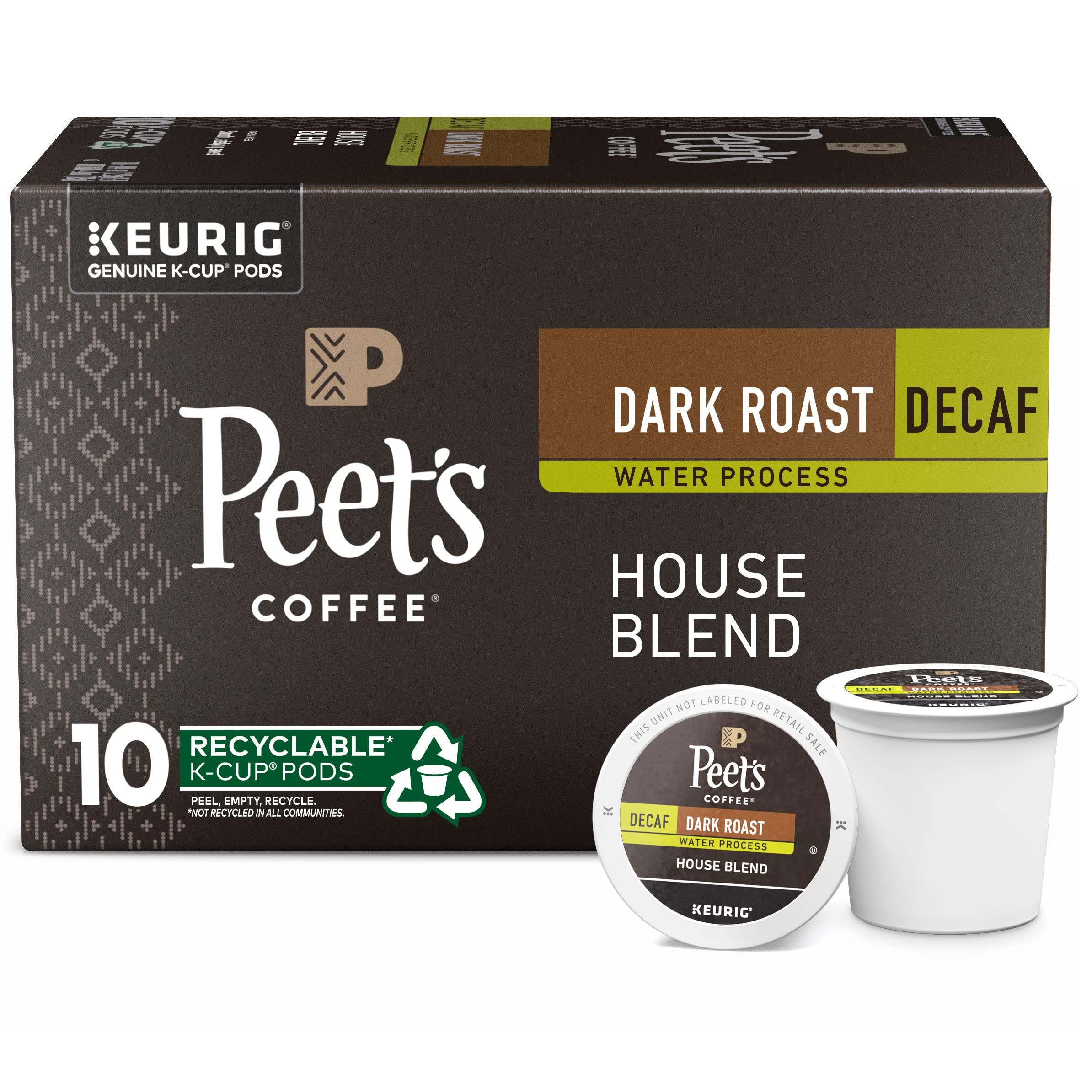 Peet's Coffee Peet's Coffee, Dark Roast Decaffeinated Coffee K-Cup Pods for Keurig Brewers - Decaf House Blend 10 Count (1 Box of 10 K-Cup Pods) Packaging May Vary