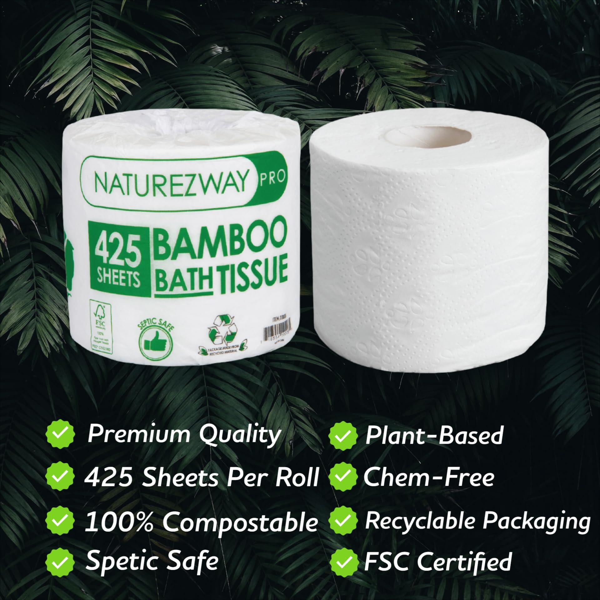 NATUREZWAY PRO Naturezway Pro Bamboo Bath Tissue (80 Pack) 2 PLY - 425 Sheets Per Roll - Septic Safe - Chem Free
