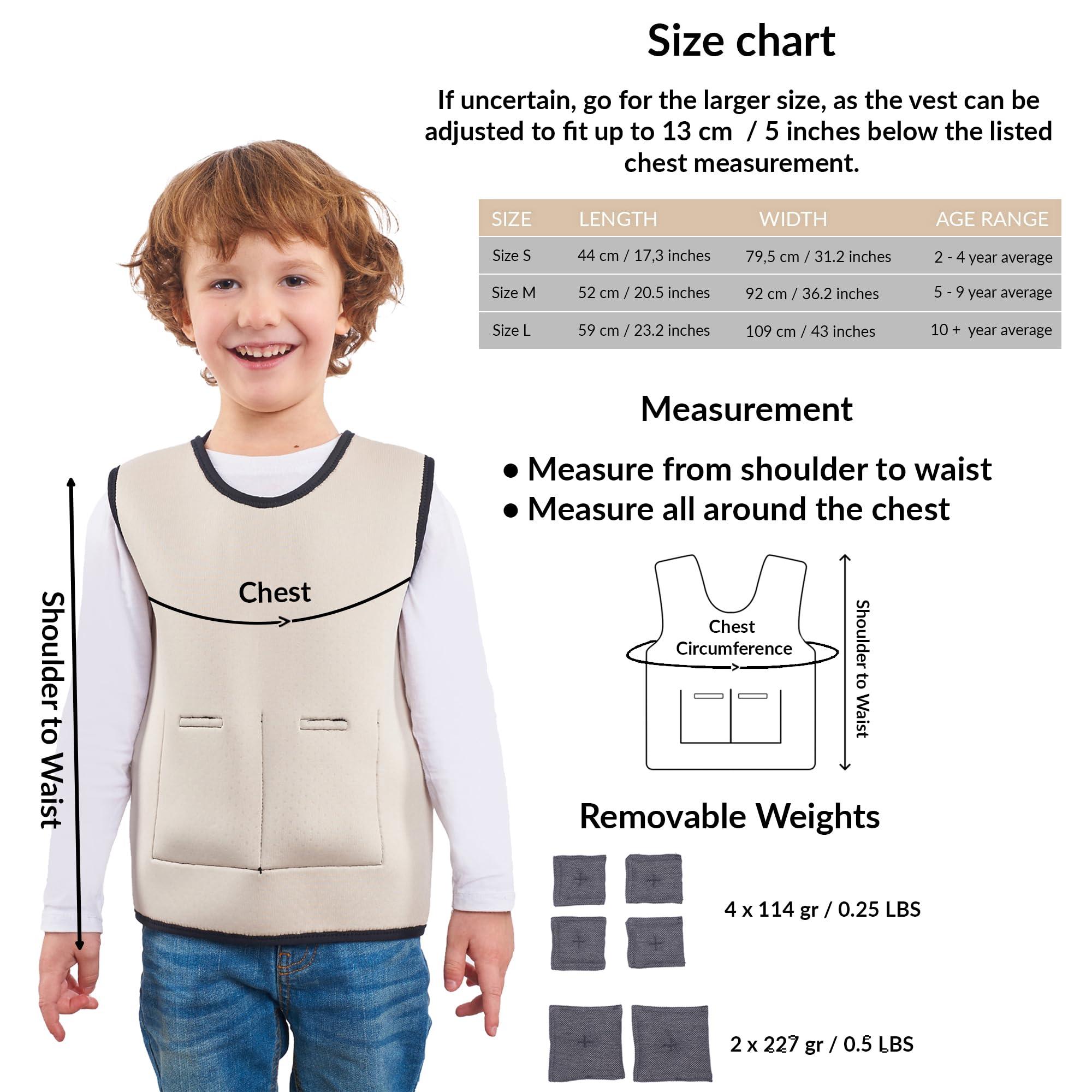 ODOXIA Weighted Vest for Kids | Provide Deep Pressure Comfort | ADHD Tools for Kids | Autism Sensory Clothing | Adjustable Weighted Vest | Weighted Compression Vest (Beige, Large)