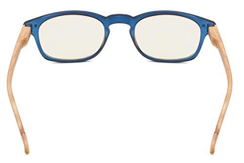 CessBlu Bamboo-look Arms Blue Light Filter UV Protection Computer Reading Glasses Women (Blue) +3.00
