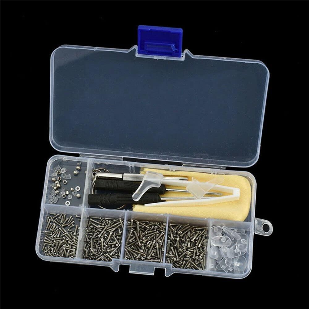 Generic Glasses Screws Repair Kit,Eyeglass Sunglasses Screws Set Screw Nuts Nose Pads Complete Glasses Screws with Screwdriver Tweezer(Silver Mirror Screw)