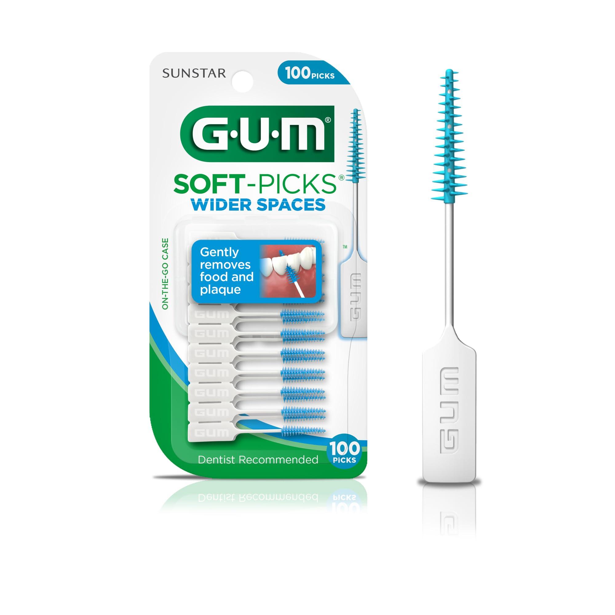 GUM GUM Soft-Picks Wider Space, Easy to Use Dental Picks for Teeth Cleaning and Gum Health, With Convenient Carry Case, Dentist Recommended Dental Floss Picks, 100ct