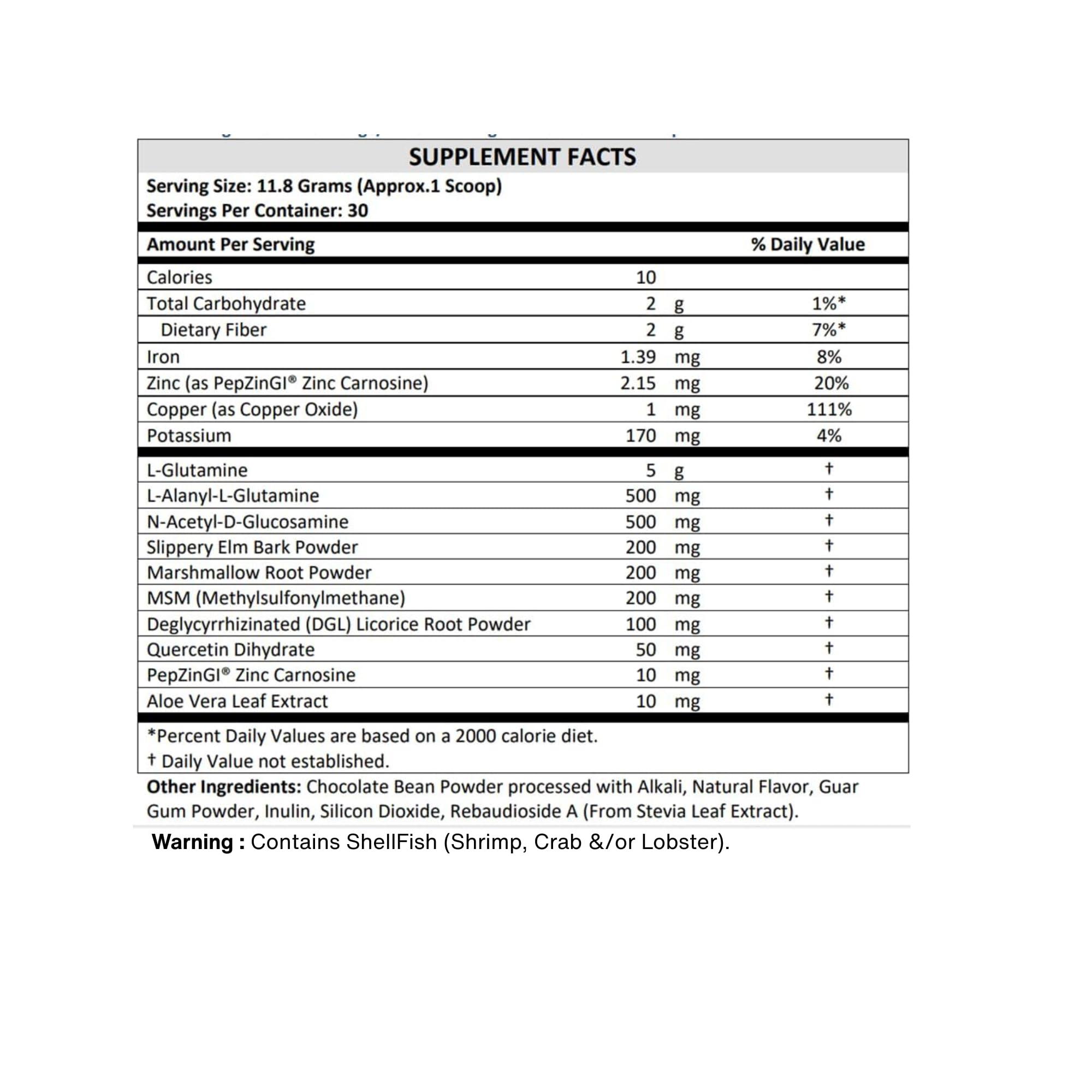 TERRA ORIGIN TERRA ORIGIN Healthy Gut Chocolate | 30-Servings with L-Glutamine, Zinc, Glucosamine, Slippery Elm Bark, Marshmallow Root and More!