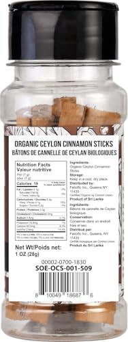 Soeos Soeos Ceylon Cinnamon Sticks, Organic Ceylon Cinnamon Sticks, Real Cinnamon Sticks farmed in Sri Lanka, Non-GMO, Cinnamon for Coffee, Baking, Cooking and Beverages 1 oz (28g)