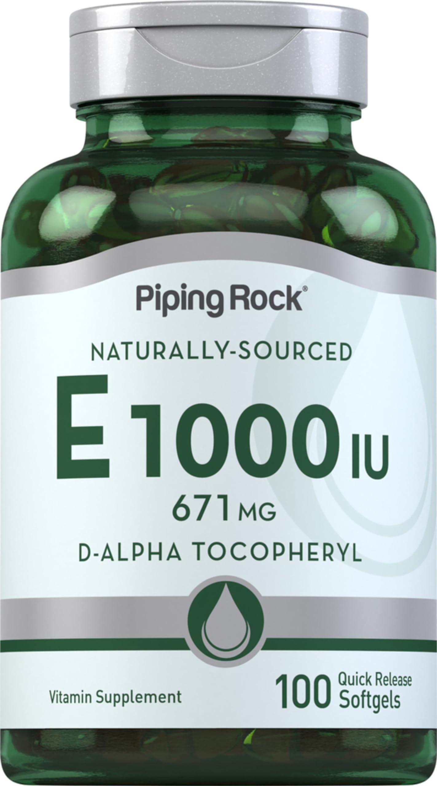 Piping Rock Piping Rock Vitamin E 1000 IU Softgel Capsules | 671mg | 100 Pills | D-Alpha Tocopheryl Supplement | Non-GMO, Gluten Free