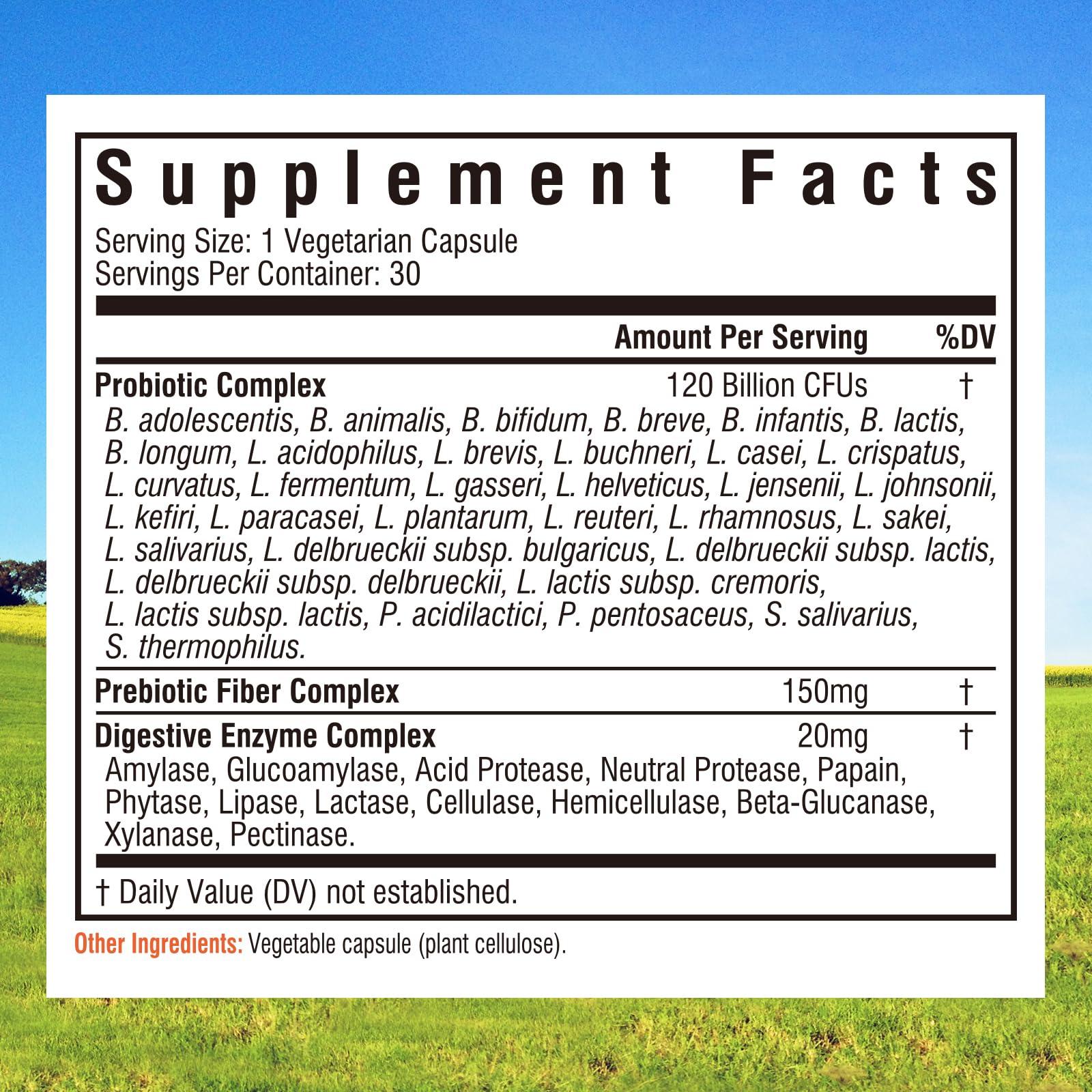 Innate Vitality Innate Vitality Probiotics 120 Billion CFUs for Men & Women, 34 Strains with Prebiotics & Digestive Enzymes, Immune & Digestive Health, Delayed Release, Shelf Stable, 30 Vegan Capsules