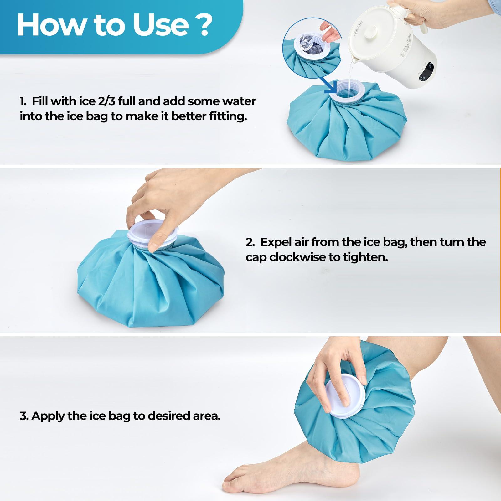 Ohuhu Ice Pack for Injuries Reusable: Ohuhu 3 Packs Ice Cold Packs Ice Bag Hot Water Hot & Cold Therapy Pain Relief for Knee Leg Injury No-Leak Breathable Waterproof Ice Bags 3 Sizes 6\"/9\"/11\", Light Blue
