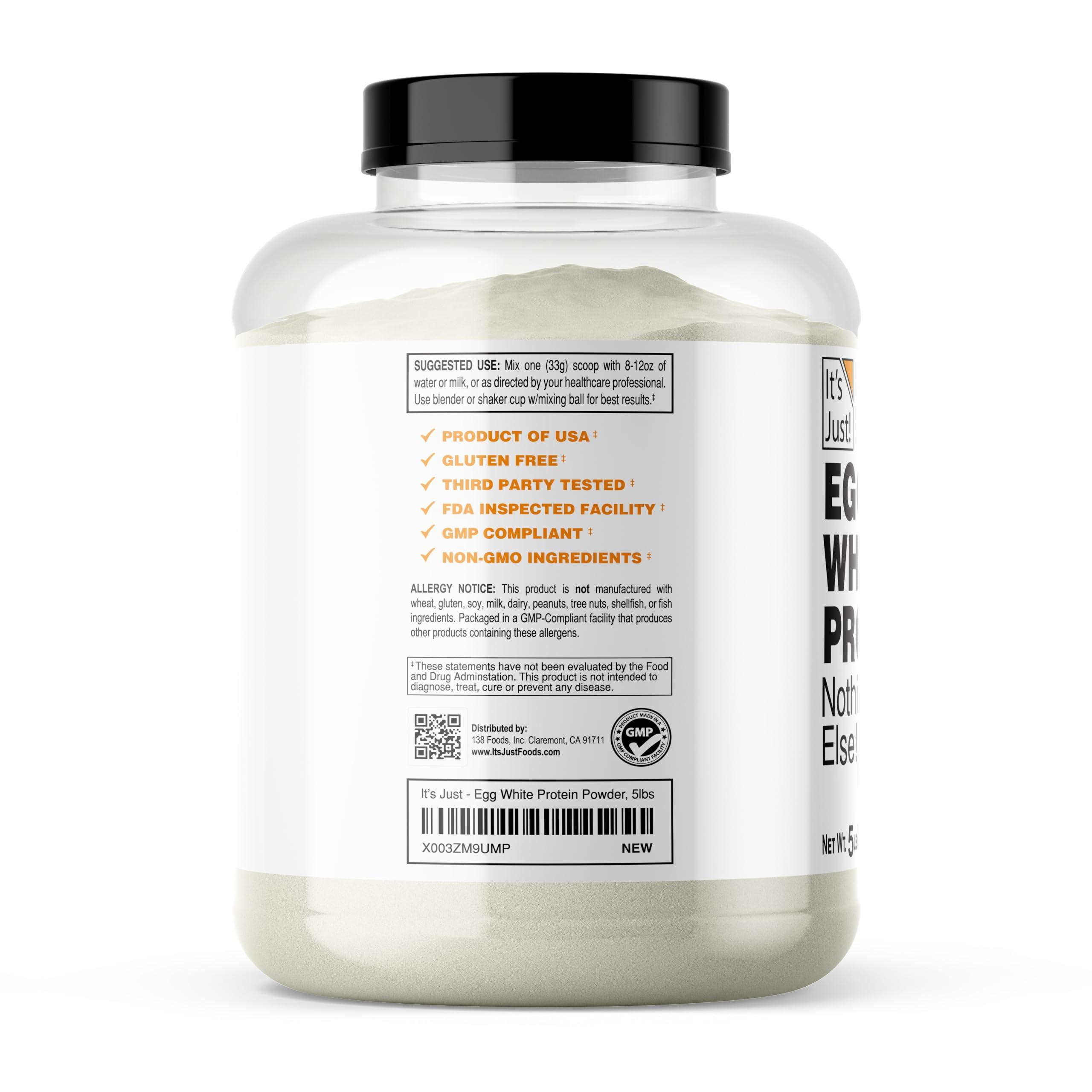 It\'s Just! It\'s Just! - Egg White Protein Powder, Made in USA from Cage-Free Eggs, Dried Egg Whites, Unflavored (5lb)