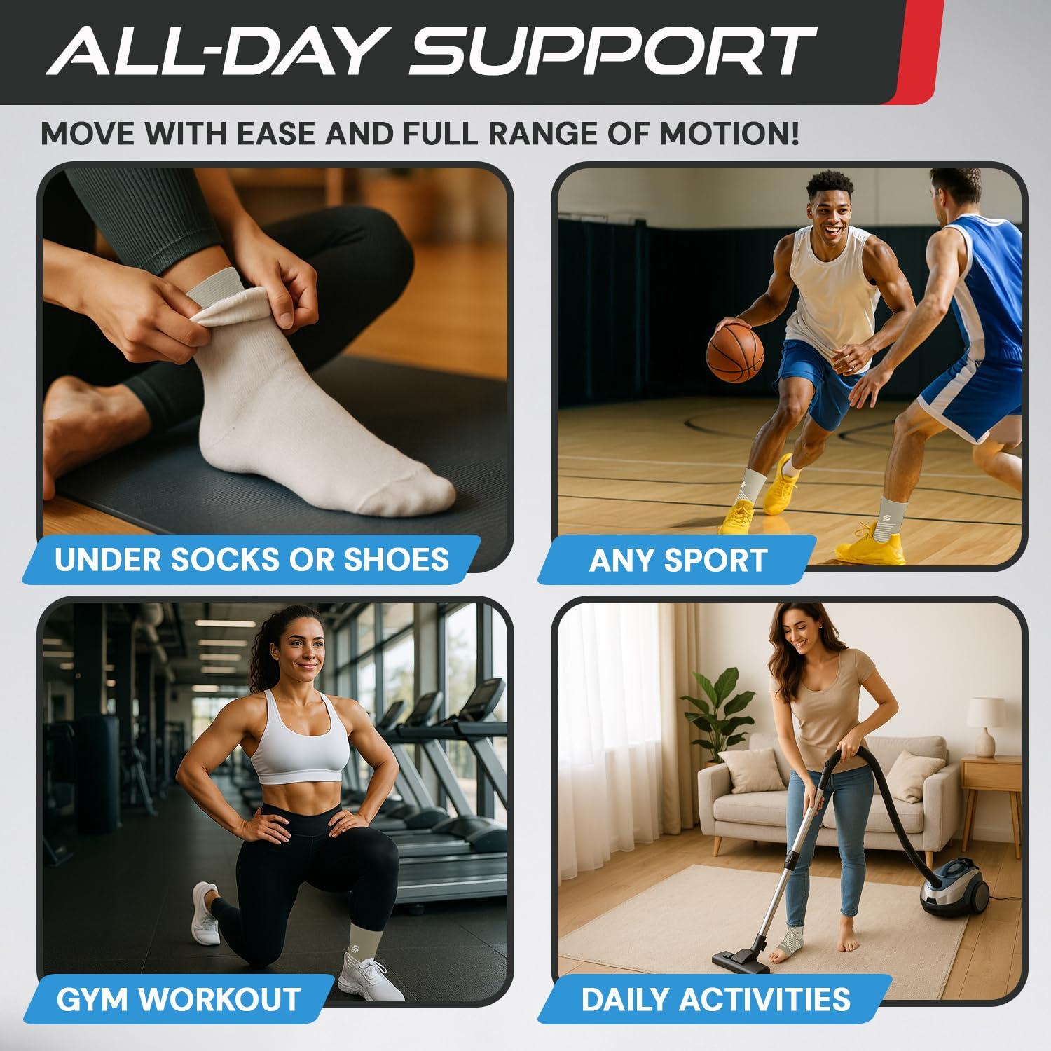 SS SLEEVE STARS Sleeve Stars Ankle Brace for Sprained Ankle, Plantar Fasciitis Relief Ankle Support for Women, Ankle Compression Sleeve w/ Strap (Single/Beige)