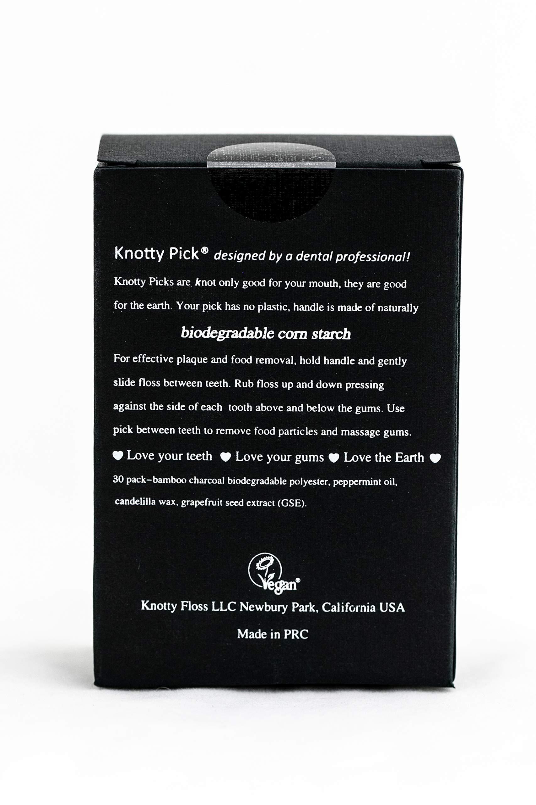 KNOT ORDINARY FLOSS Knotty Floss Bamboo Activated Charcoal with Grapefruit Seed Extract Floss Picks - Eco-friendly, pick is made of natural CORNSTARCH not plastic! Vegan - 3 Pack