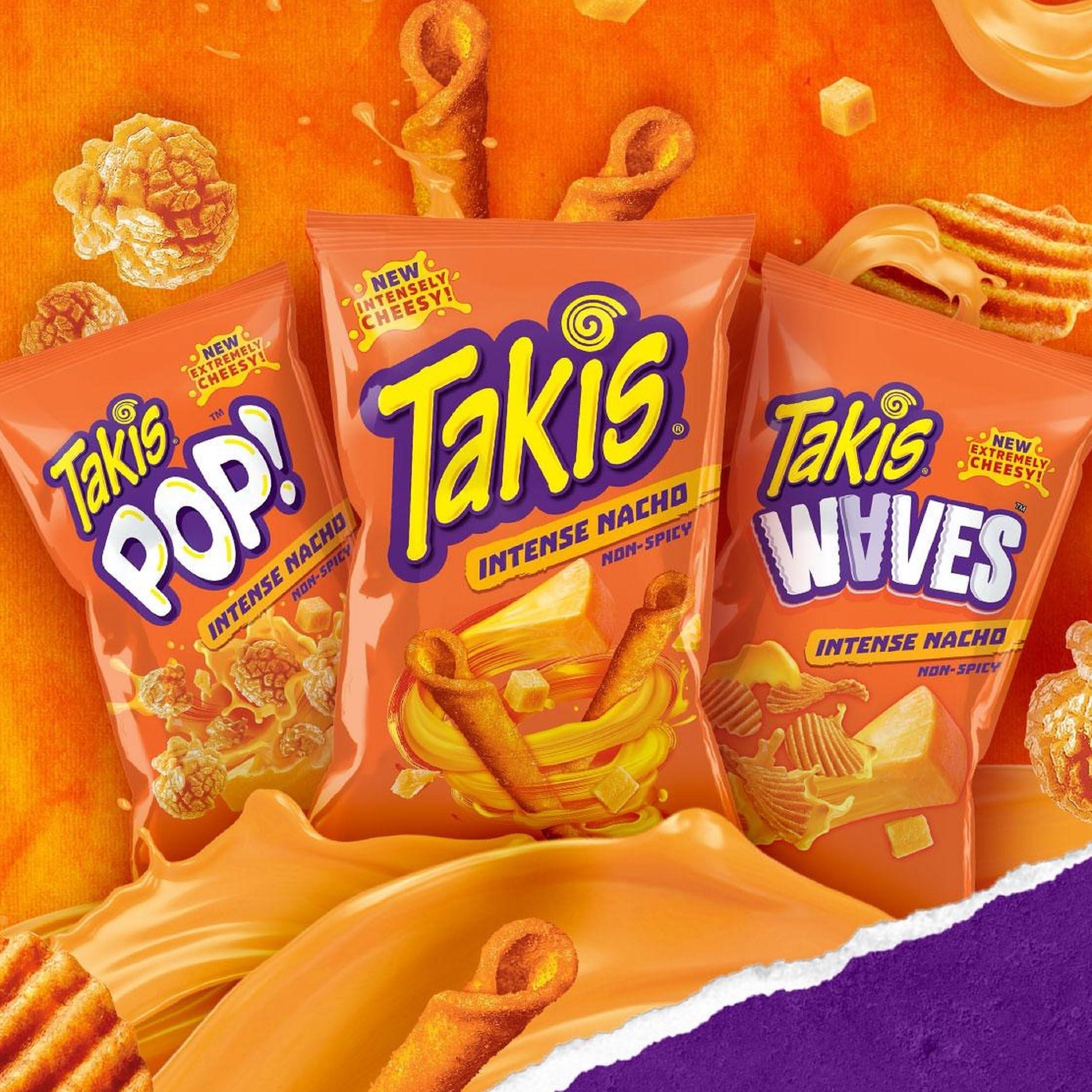 Takis Takis Intense Nacho 17 oz Fiesta Size Bag, Cheese Flavored Non-Spicy Cheesy Rolled Tortilla Chips