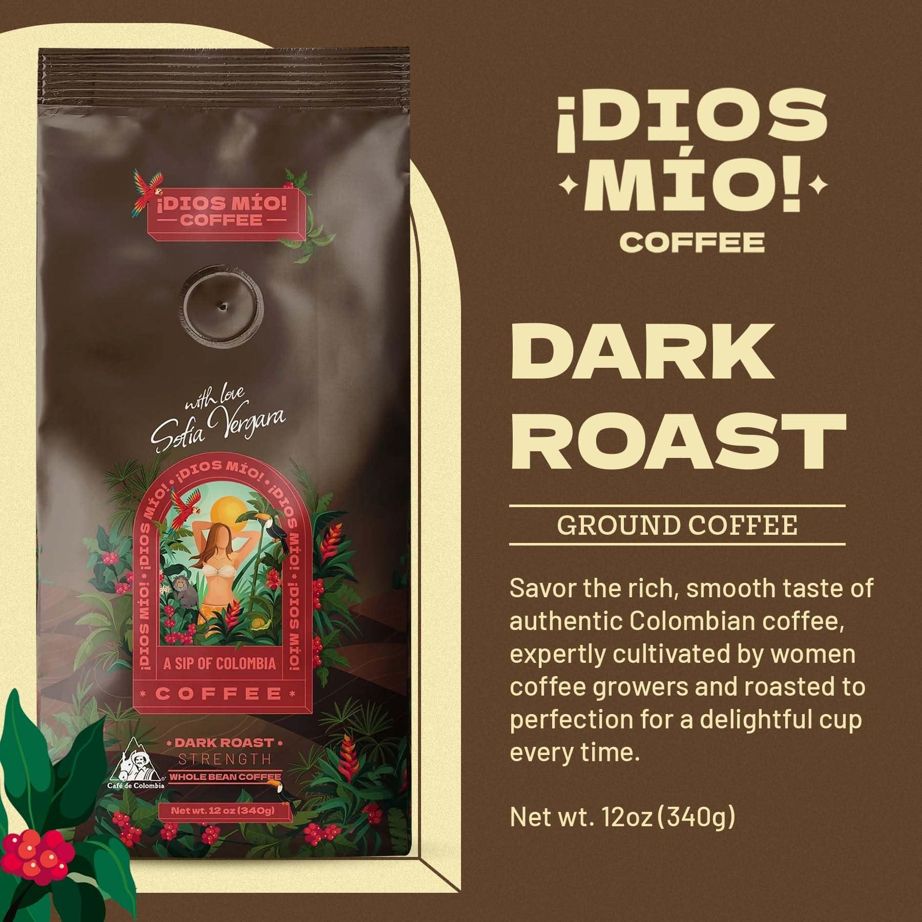Dios Mio Dios Mio Coffee by Sofia Vergara | 100% Colombian Premium Ground Coffee | Strength, Dark Roast/Bags | Rich, Smooth Flavor | Fair Trade Coffee Beans | Empower Women Coffee Growers