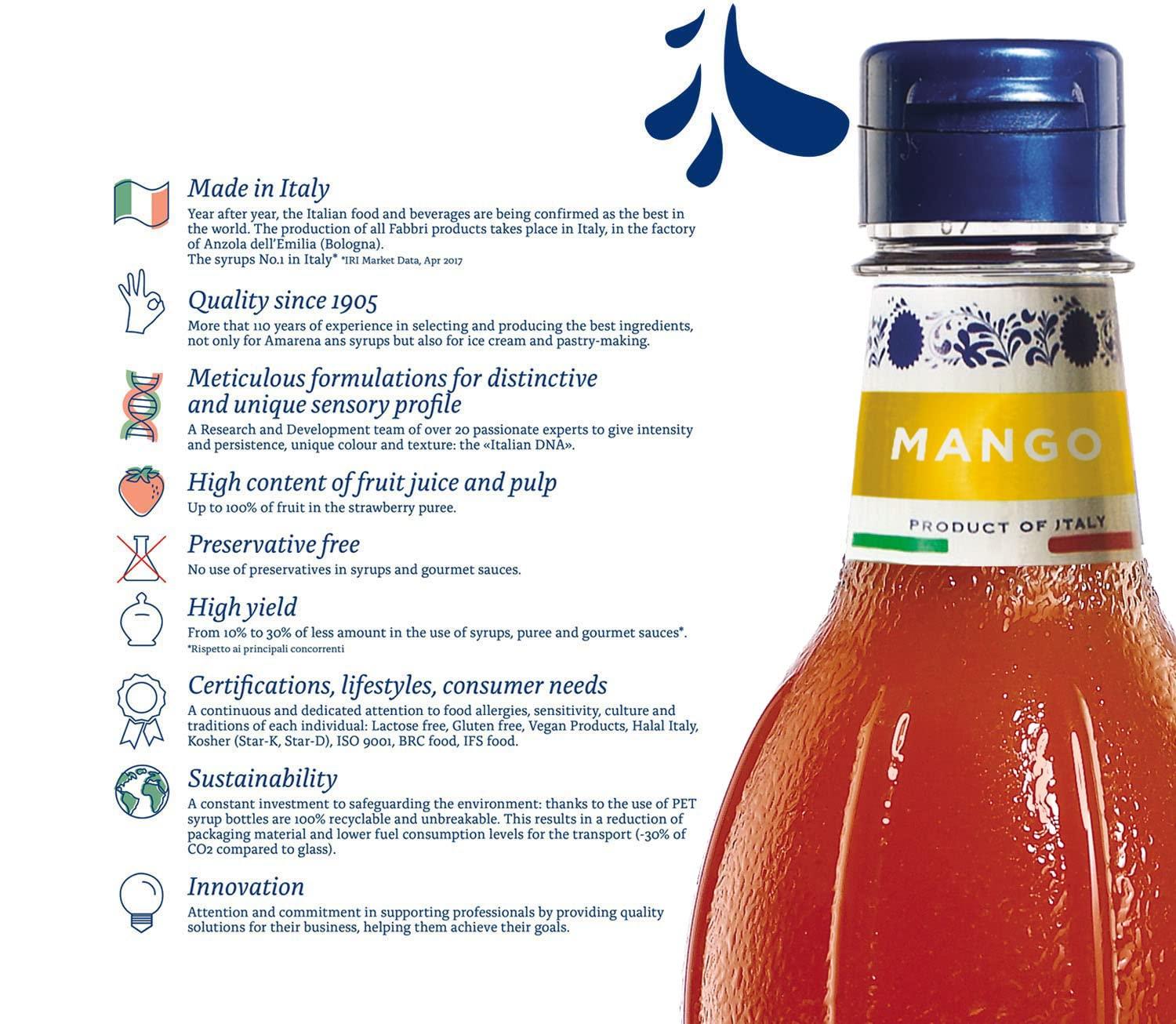 Fabbri Fabbri Flavoring Syrup, Mango, Made in Italy, 33.8 Ounce (1 Liter)