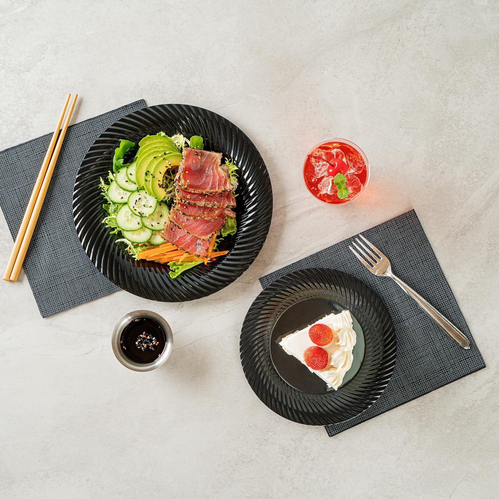 Restaurantware Restaurantware Moderna 7 Inch Premium Disposable Plates 40 Round Plastic Plates For Parties - Wave Pattern Heavy-duty Black Plastic Dinner Plates For Warm And Cold Foods Ideal For Cafes