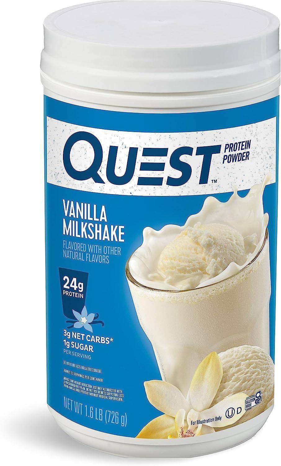 Quest Nutrition Quest Vanilla Milkshake Protein Powder Bundle, 24g Protein, 1g Sugar, 3 & 1.6 Pound, Low Carb, Gluten Free, 43 & 23 Servings