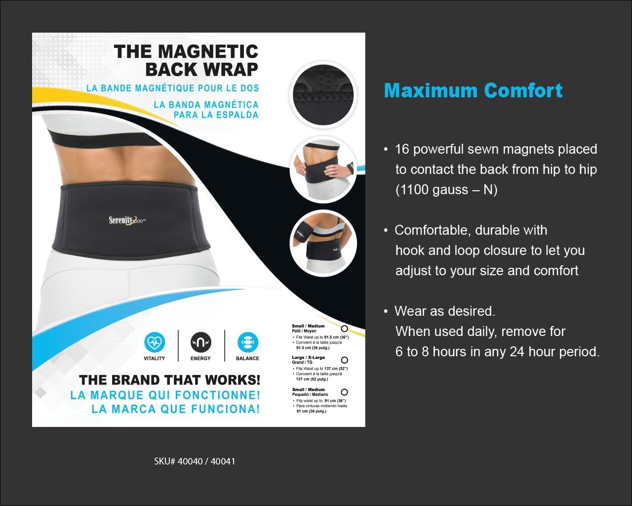 SERENITY2000 SERENITY2000 Magnetic Therapy Back Wrap for Pain Relief and Support, 16 Magnets, 1100 Gauss Per Magnet (Large/XLarge - Waist up to 50\")