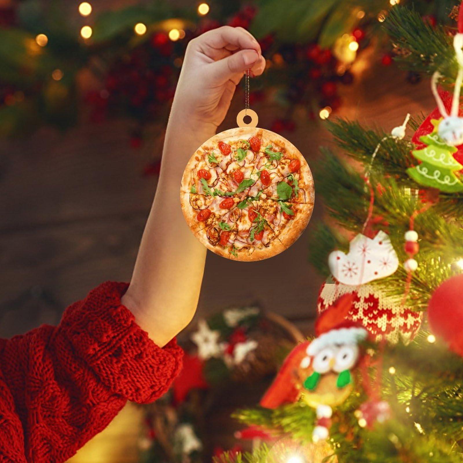 CowkissSign CowkissSign 2D Ornament Tomato Bacon Cheese Pizza Xmas Tree Ornaments Italian Pizza with Mozzarella Christmas Decorations Gift Food Sweet Dessert Christmas Stocking Filling Acrylic Ornament