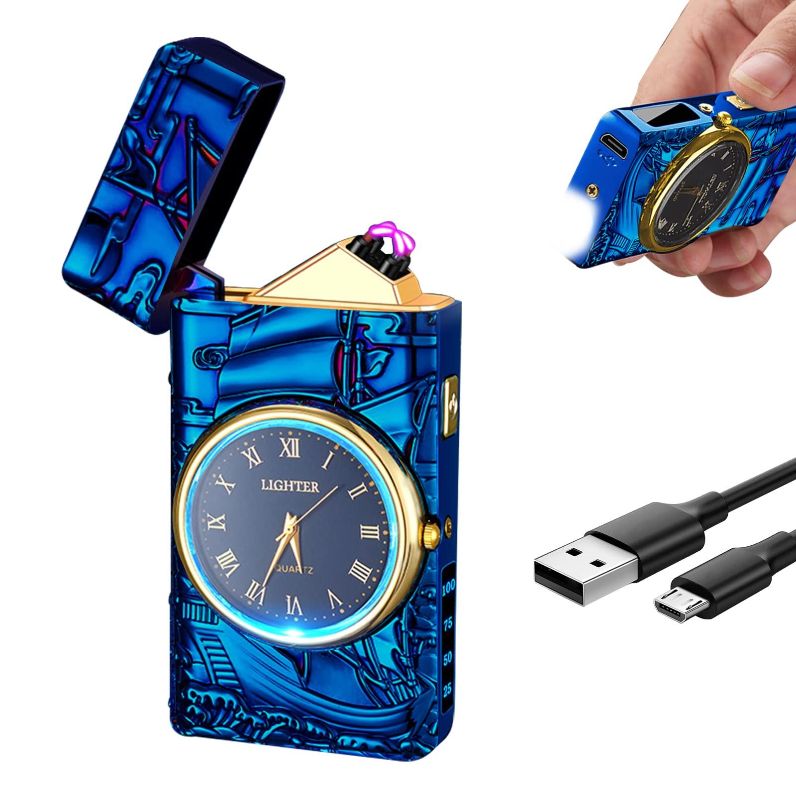 comanyi COMANYI Electric Lighter with Plasma Arc, Windproof USB Rechargeable Lighter with Cool Design, Clock Dial, Flashlight, Power Display for Outdoor Daily Use, Gift for Men Women (Sailboat, Blue)