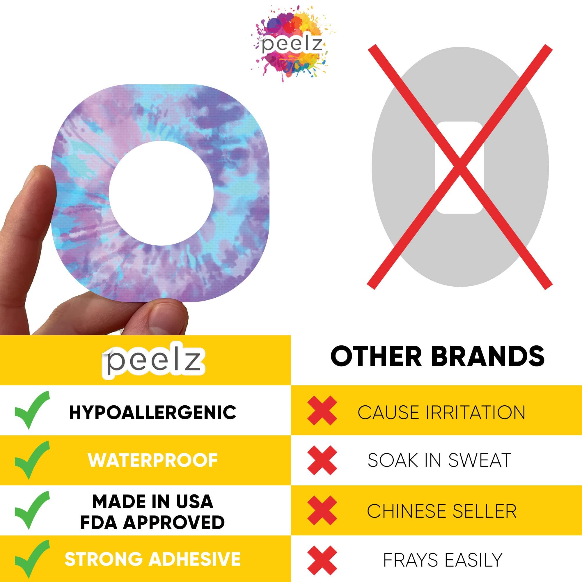 Peelz Peelz Dexcom G7 Adhesive Patches Designed for The DEXCOM G7 and Stelo Waterproof & Sweatproof Adhesive for 15 Days, Sensitive Skin Diabetic Patches for Glucose Monitor Cover Pack of 15 (Tie-Dye)