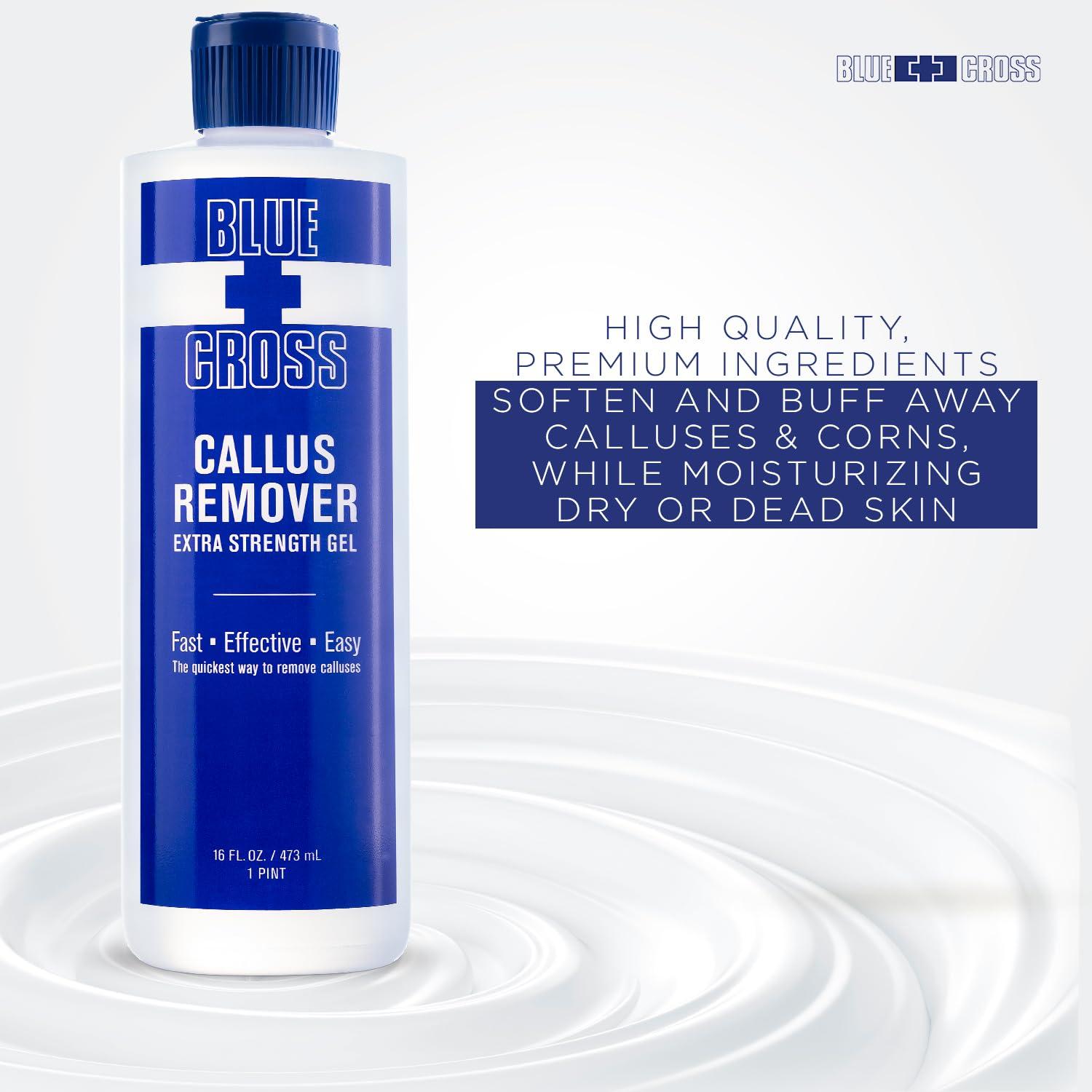 Blue Cross Blue Cross Callus Remover Gel for Feet or Heel, Extra Strength Professional Nail Care, File, Shaver, Scrubber & Pumice Stone Alternative for at Home Manicure/Pedicure Results, 16oz