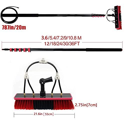 CHUNTIANMEI CHUNTIANMEI Water Fed Pole Kit,Water Fed Telescopic Brush with 20m Hose,Window and Solar Panel Cleaning Pole Telescopic Brush,Professional Washing Equipment Tool Solution,Brushhead55cm-5.4m/18FT