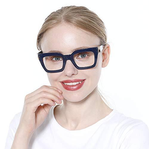 SOOLALA SOOLALA Unisex Anti-Blue Light Reading Glass Square Computer Eyeglass Frame, BlueRed, 2.0
