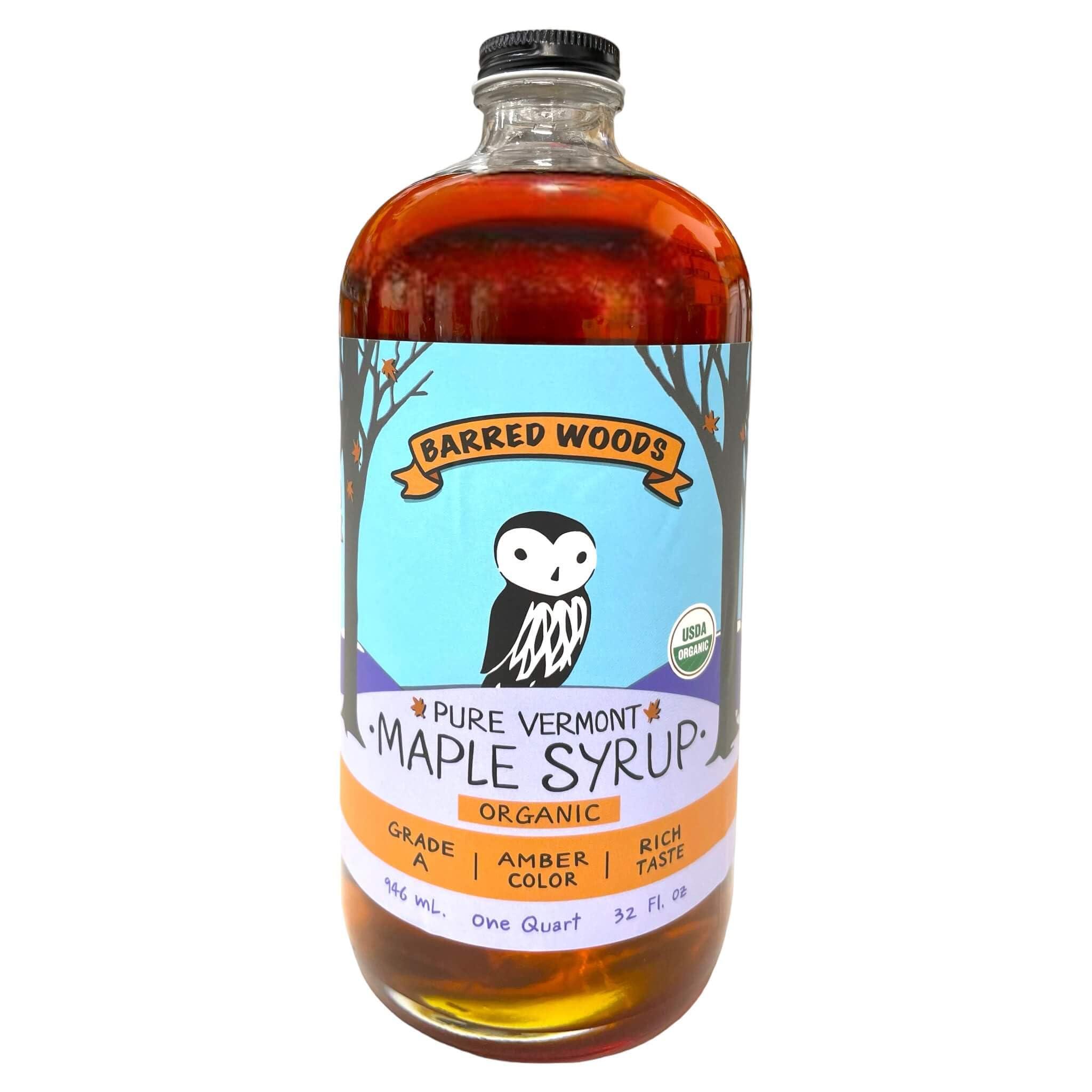 Barred Woods Maple Products Organic Pure Vermont Maple Syrup in Glass Bottle - From Barred Woods Maple (Grade A Amber Rich, Quart (32 oz))