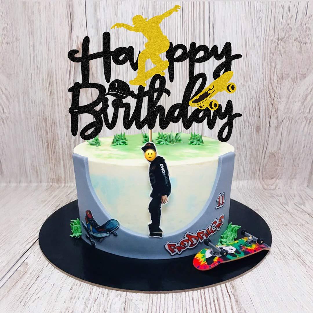 Glorymoment Glorymoment Skateboard Happy Birthday Cake Topper, Skateboard Cake Topper for boy Girl Birthday, Happy Birthday Cake Topper for Skateboard Sport Theme Birthday Party Cake Decorations (6.7’’x5.27’’)