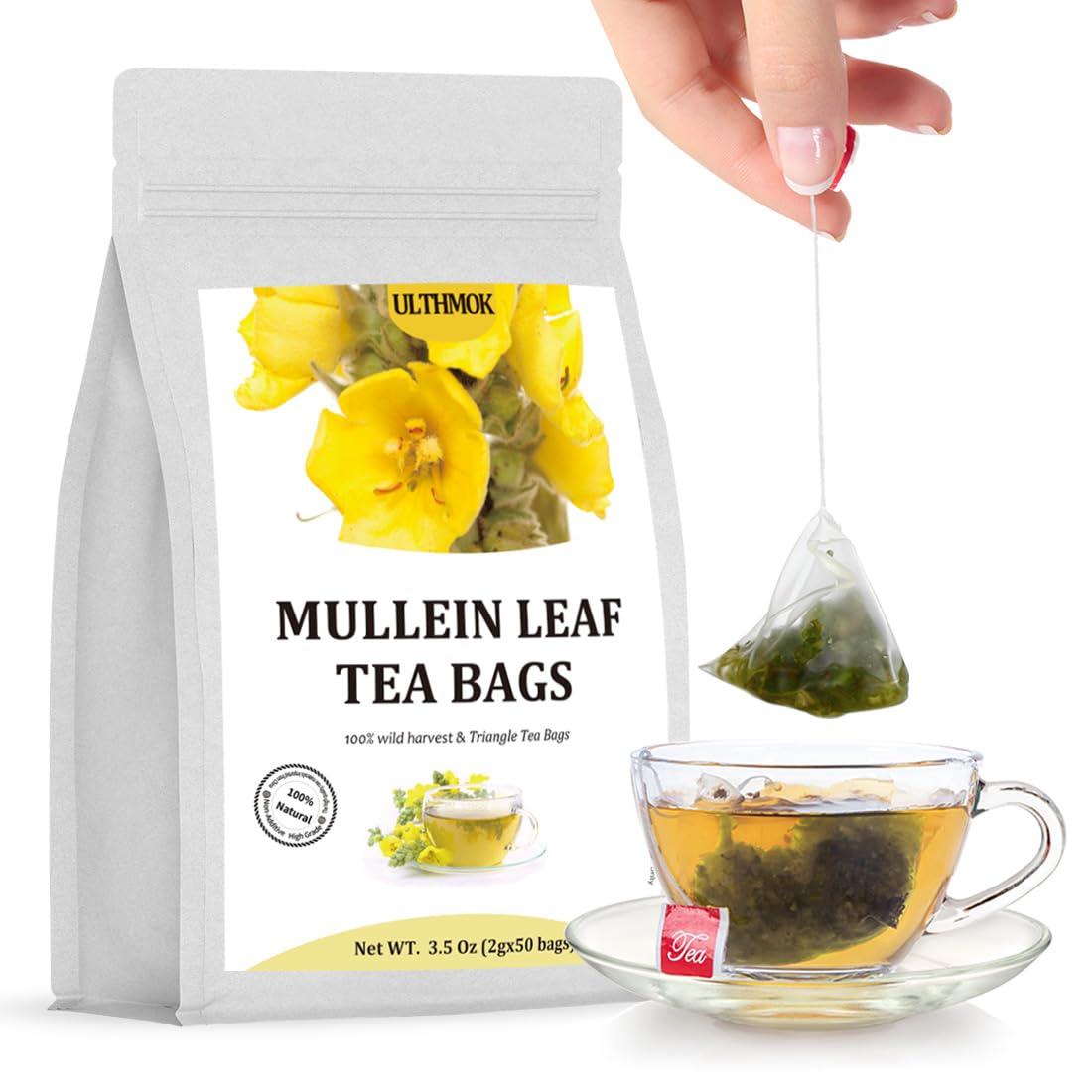 ULTHMOK Premium 50 Mullein Leaf Tea Bags. Made with 100% Pure Mullein Leaves, for Lungs Cleanse and Respiratory Support, No Flavoring & No Additives & Caffeine Free.