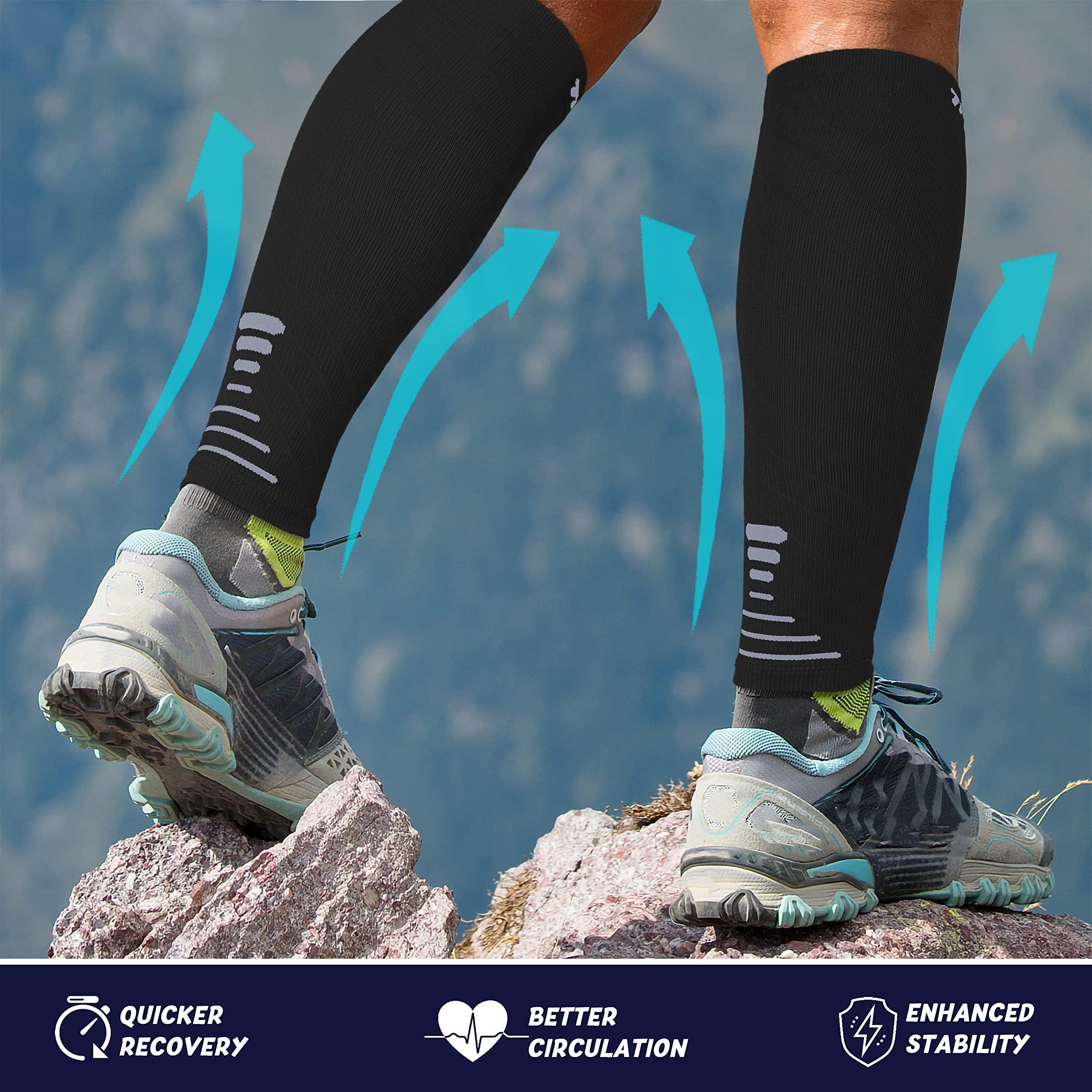 Thoxcare Thoxcare Calf Compression Sleeve for Men Women (1 Pair), Leg Support Footless Compression Socks for Running - Shin Splint Varicose Veins Swelling & Pain Relief, Black/Gray, Large