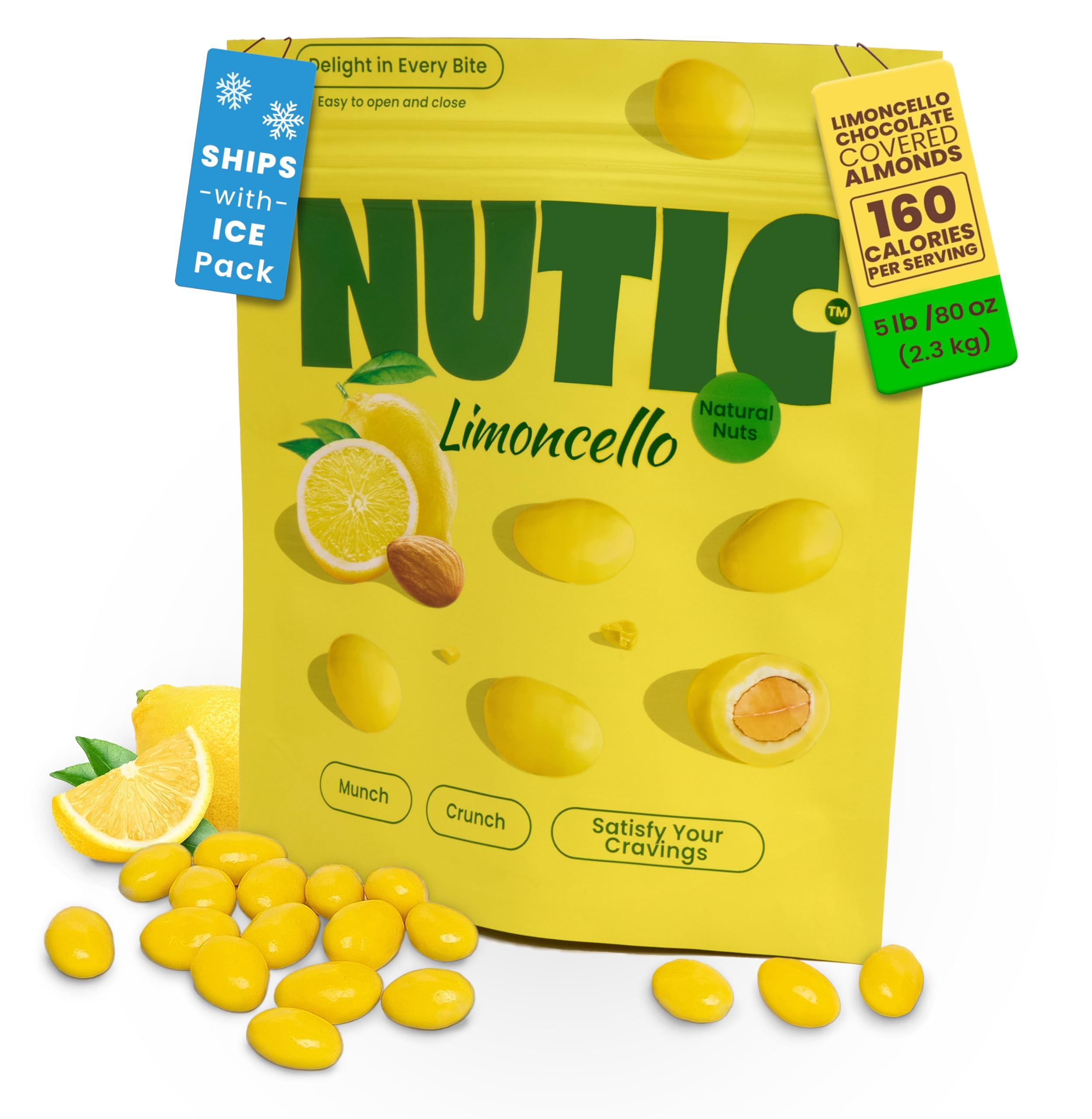 Nutic Nutic Lemoncello Chocolate Covered Almonds - 5 Lb. Roasted Almond in White Chocolate & Lemon Creme Candy. Citrus Bliss Flavors for Perfect Snacks & Gifts, Made in USA - (Pack of 1)