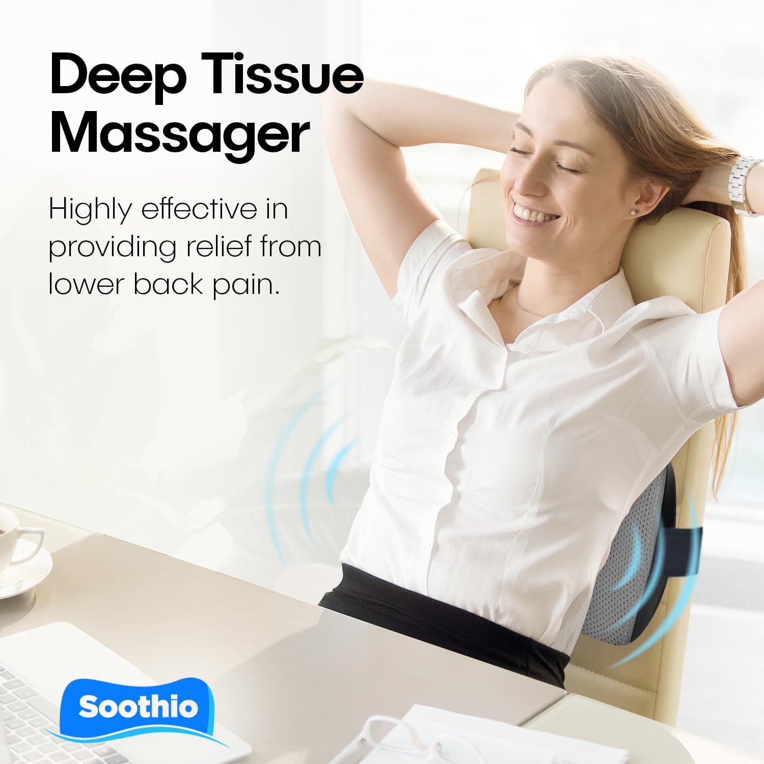 Soothio Back Massager for Pain Relief Deep Tissue, with Heat, New Shiatsu 4D Motion, Strong Motor for Tough Backs, Car Charger, Very Effective for Lower Back Pain Relief, Neck, Shoulder
