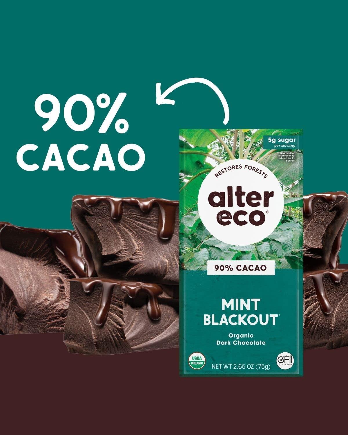 Alter Eco Alter Eco | Dark Chocolate Bars | Pure Dark Cocoa, Fair Trade, Organic, Non-GMO, Gluten Free (2-Pack Mint Blackout)
