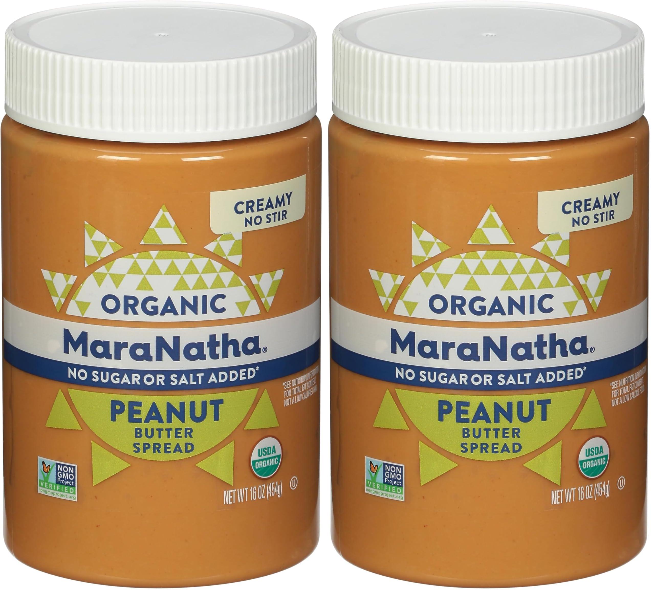 MARANATHA Maranatha Organic No-Stir Creamy Peanut Butter Spread, No Sugar or Salt Added, 16 Ounce (Pack of 2)