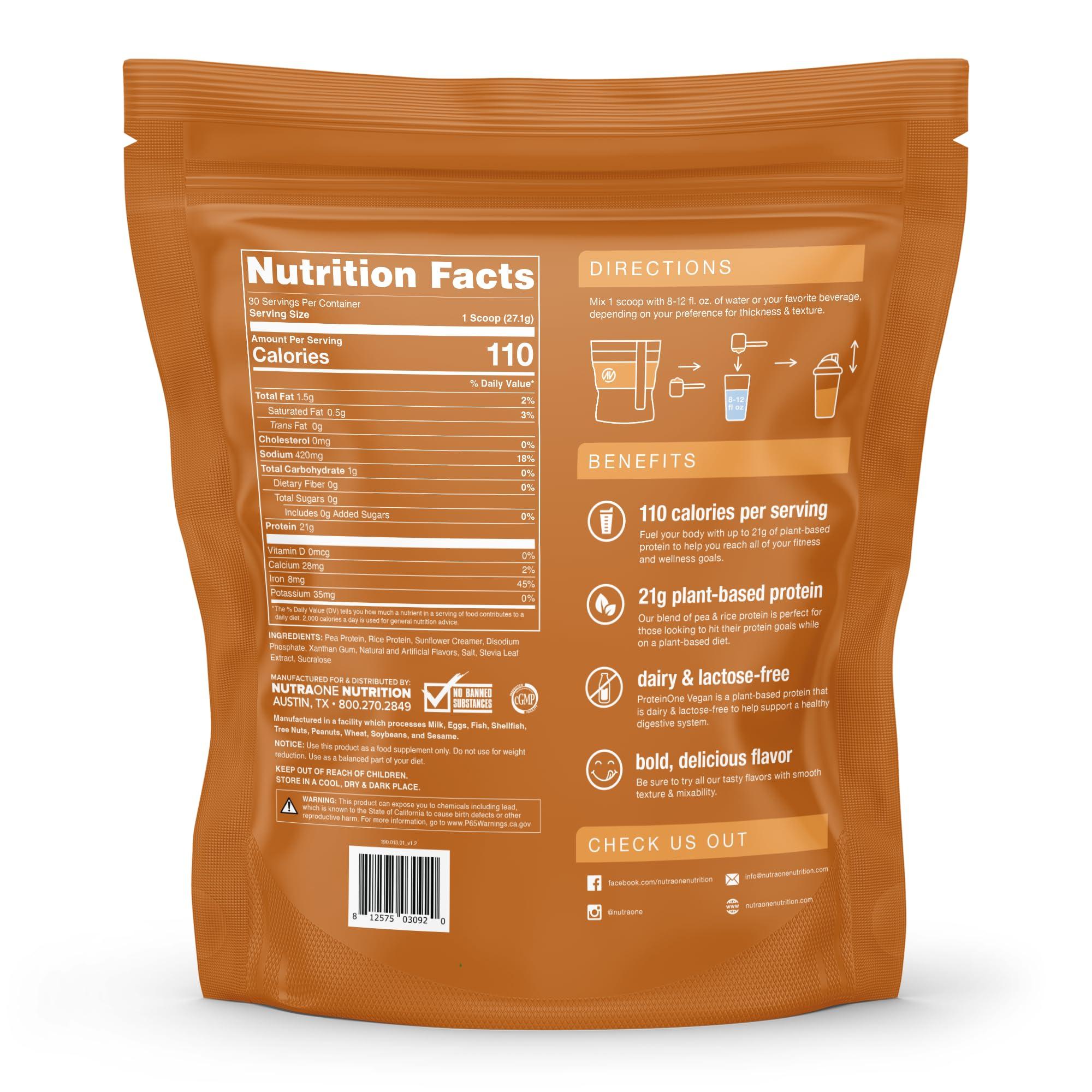 NutraOne NutraOne ProteinOne Vegan Plant-Based Protein Powder Vegan Protein Powder, Dairy-Free, Pea and Rice Protein Powder (30 Servings - Cookie Butter)