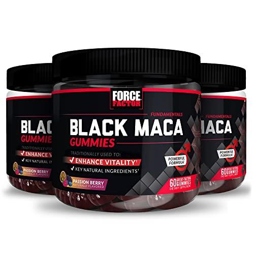 Force Factor Force Factor Black Maca Gummies, 3-Pack, Black Maca Root to Enhance Male Vitality, Increase Energy & Strength, with BioPerine for Superior Absorption, Delicious Passion Berry Flavor, 180 Gummies