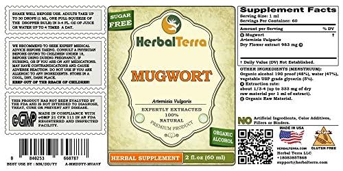 Herbal Terra LLC Mugwort (Artemisia Vulgaris) Tincture, Organic Dried Flowers Liquid Extract (Brand Name: HerbalTerra, Proudly Made in USA) 5x2 fl.oz (5x60 ml)