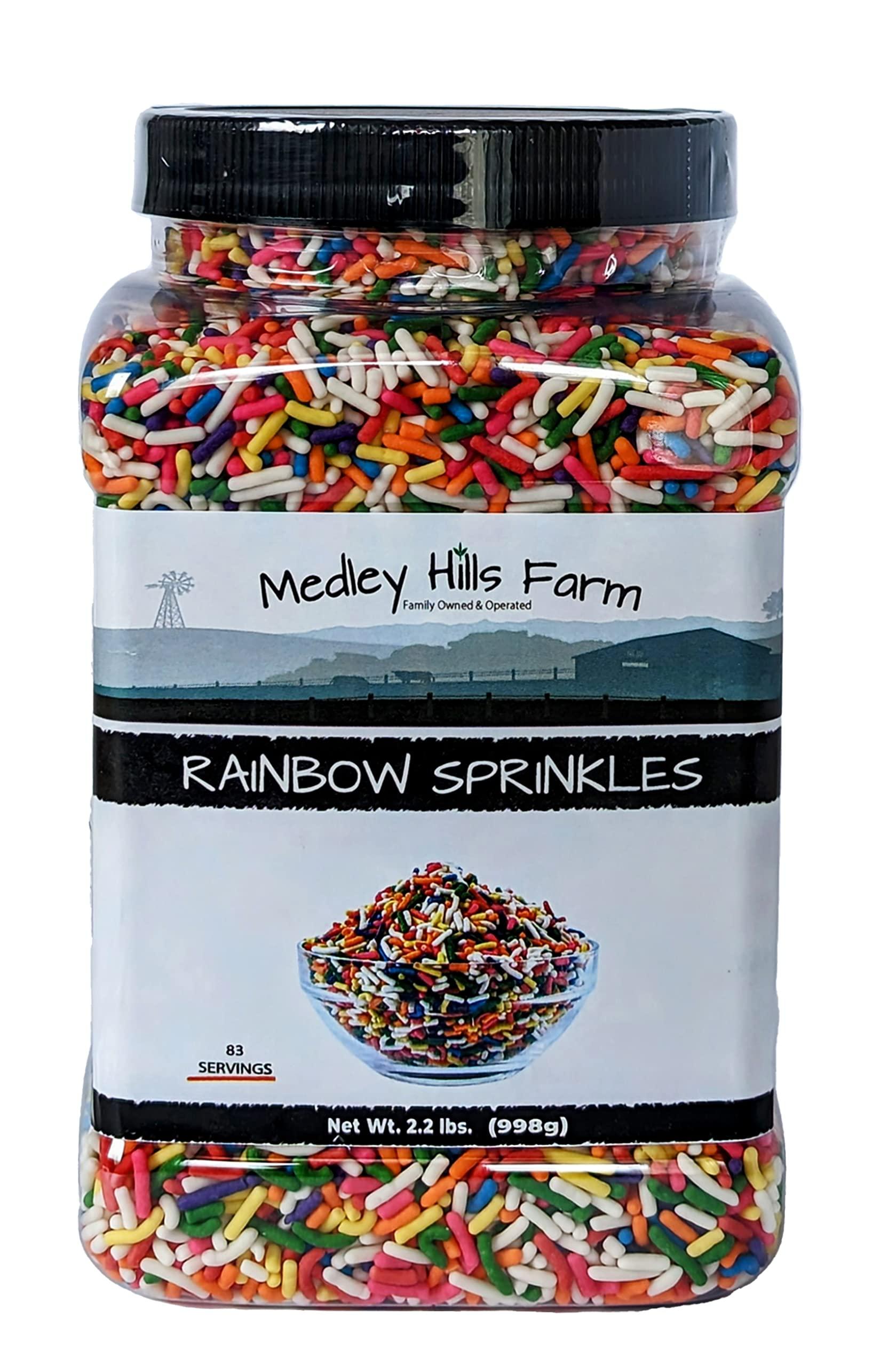 Medley Hills Farm Rainbow sprinkles by Medley Hills farm in Reusable Container 2.2 Lbs. - Great bulk rainbow sprinkles for cake decorating,cookie decorating - brownies and ice cream toppings